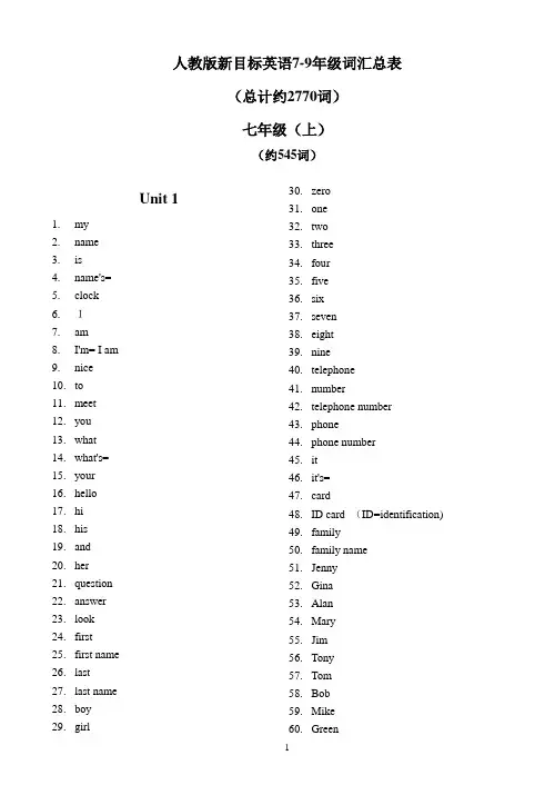 人教版新目标英语7-9年级词汇总表(纯英文版)