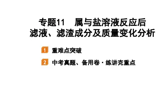 2022年中考化学第二轮专题复习课件：专题十一金属与盐溶液反应后滤液、滤渣成分及质量变化