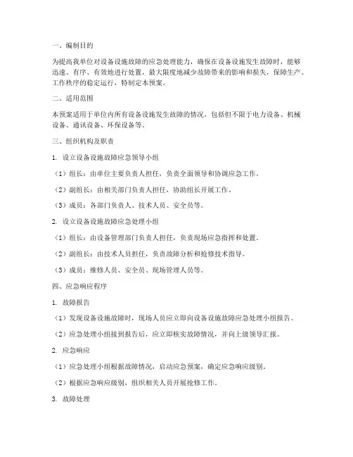 设备设施故障应急预案