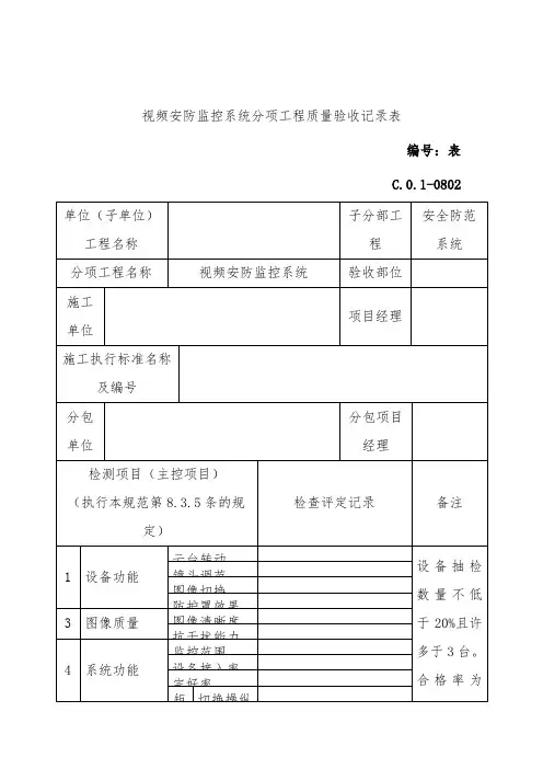 视频安防监控系统分项工程质量验收记录表文件
