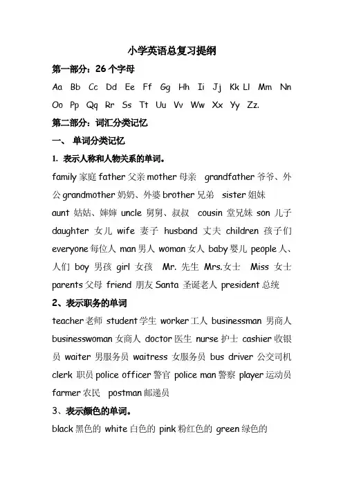 小学英语词汇总复习提纲