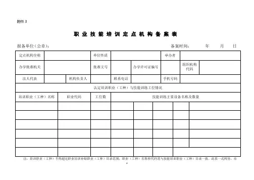 职业技能培训定点机构备案表