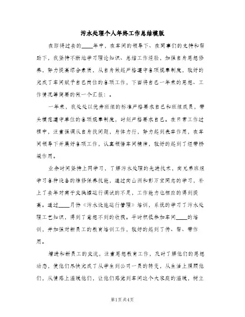 污水处理个人年终工作总结模版（2篇）