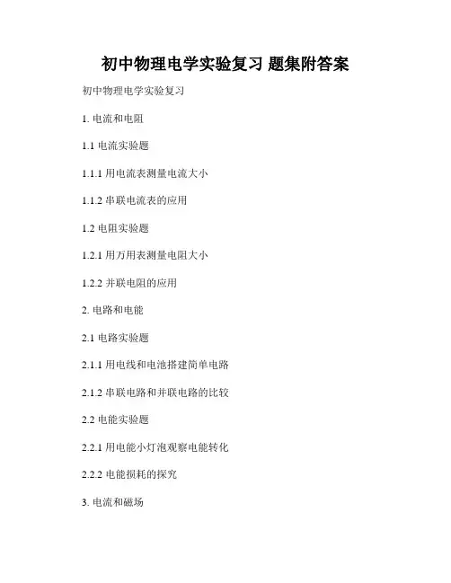初中物理电学实验复习 题集附答案