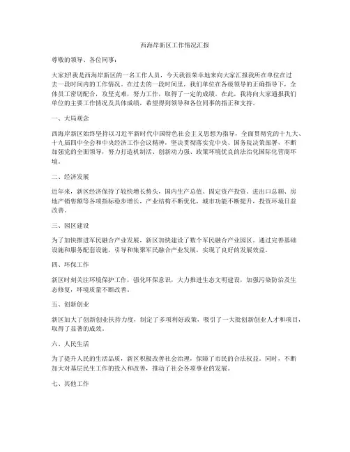 西海岸新区工作情况汇报