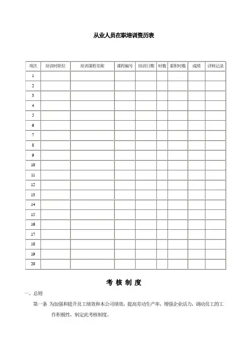 从业人员在职培训资历表