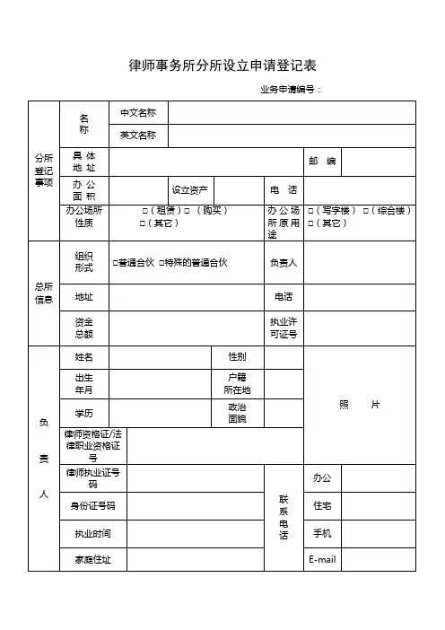 律师事务所分所设立申请登记表