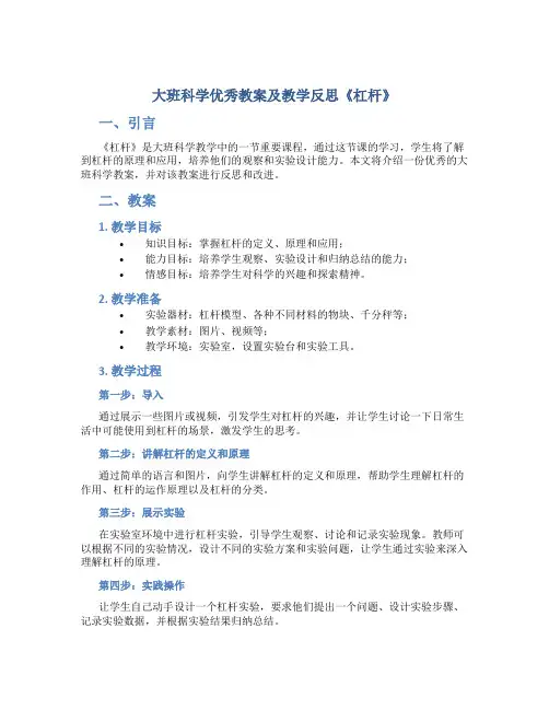 大班科学优秀教案及教学反思《杠杆》