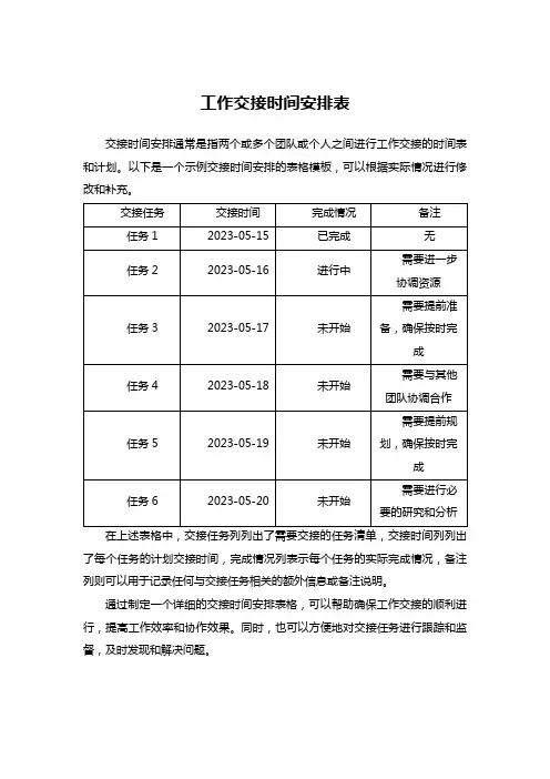 工作交接时间安排表
