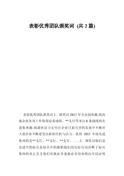表彰优秀团队颁奖词（共2篇）