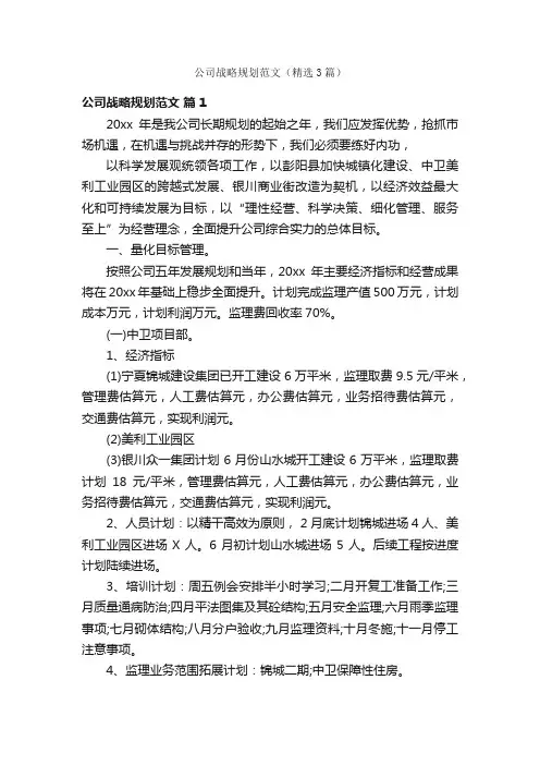 公司战略规划范文（精选3篇）