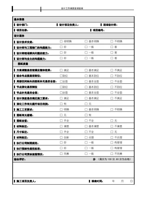 设计工作满意度调查表