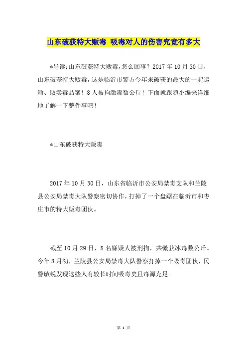 山东破获特大贩毒 吸毒对人的伤害究竟有多大