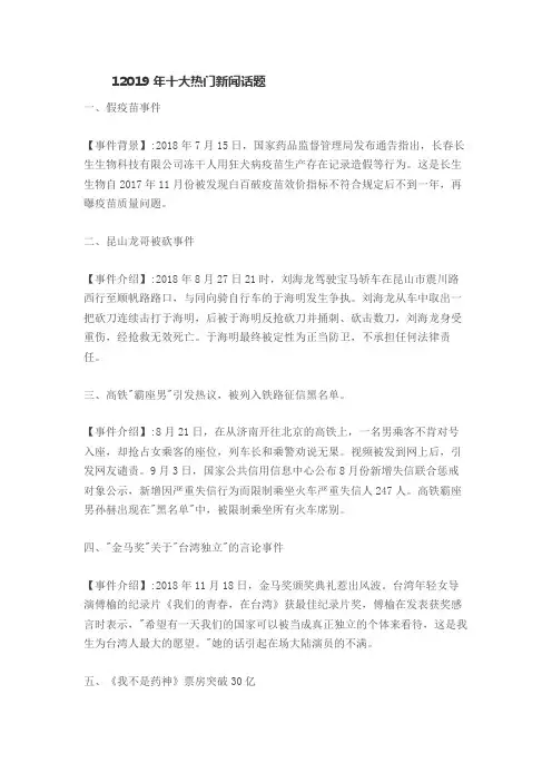 2019十大热门话题素材 最新热点新闻时事评论