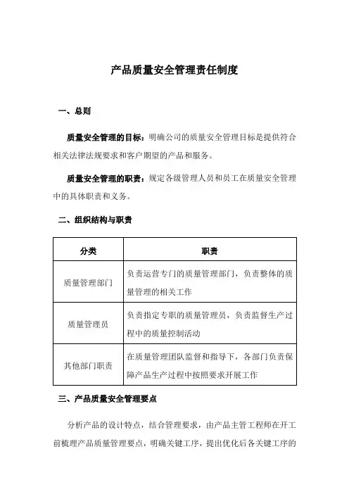 产品质量安全管理责任制度