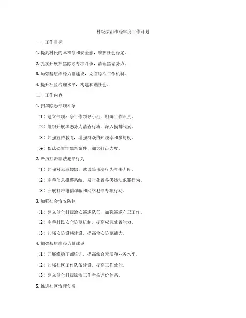 村级综治维稳年度工作计划