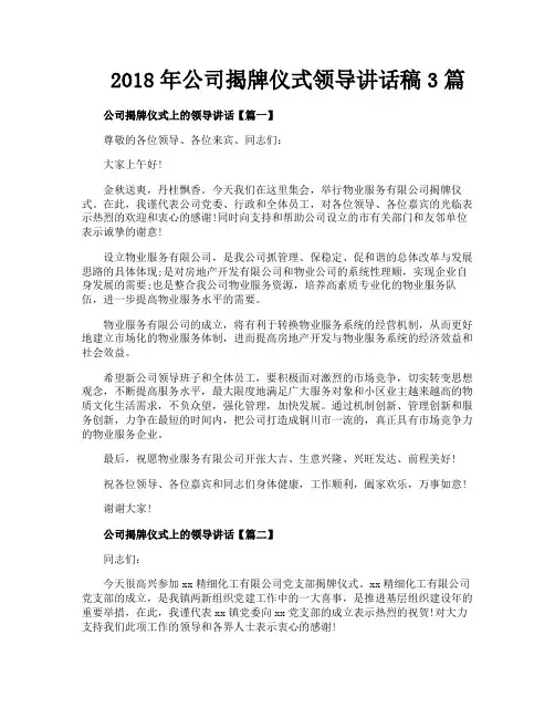 公司揭牌仪式领导讲话稿3篇