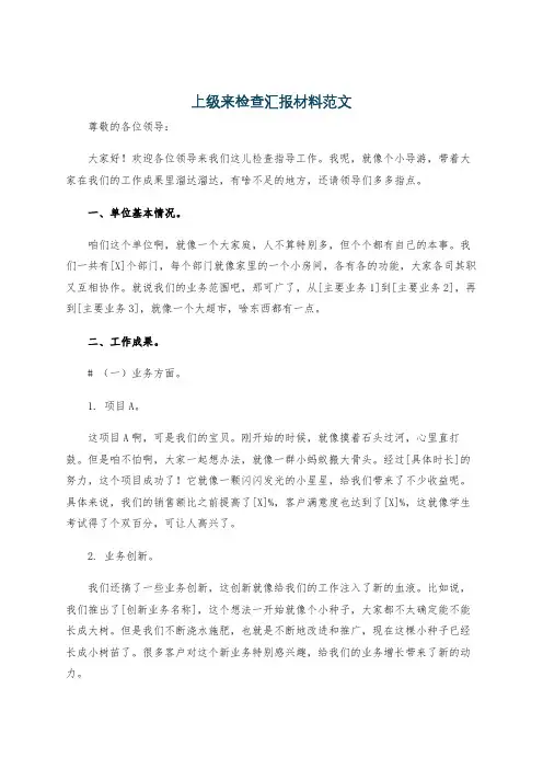 上级来检查汇报材料范文