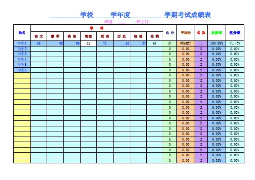 初中学生成绩统计表(模板)