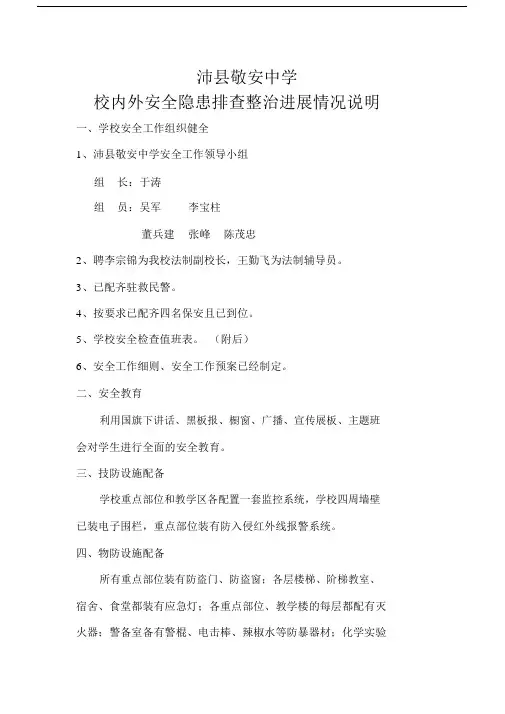 (完整版)校内外安全隐患排查整治进展情况说明.doc