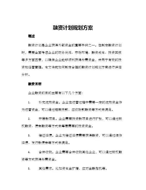 融资计划规划方案