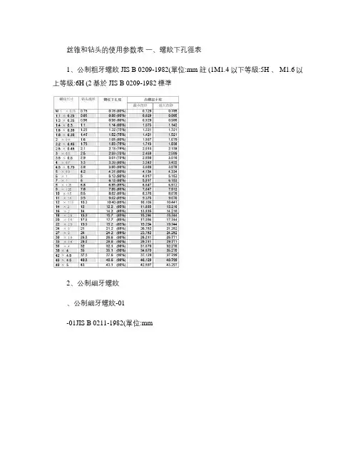 丝锥与钻头的使用参数_图文(精)