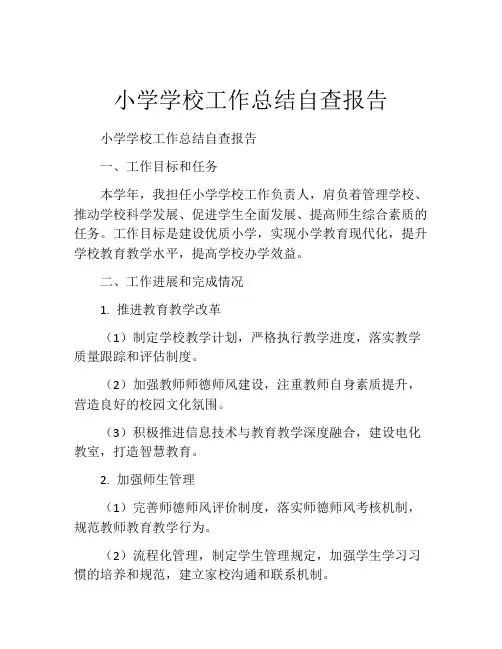 小学学校工作总结自查报告