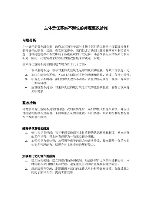 主体责任落实不到位的问题整改措施