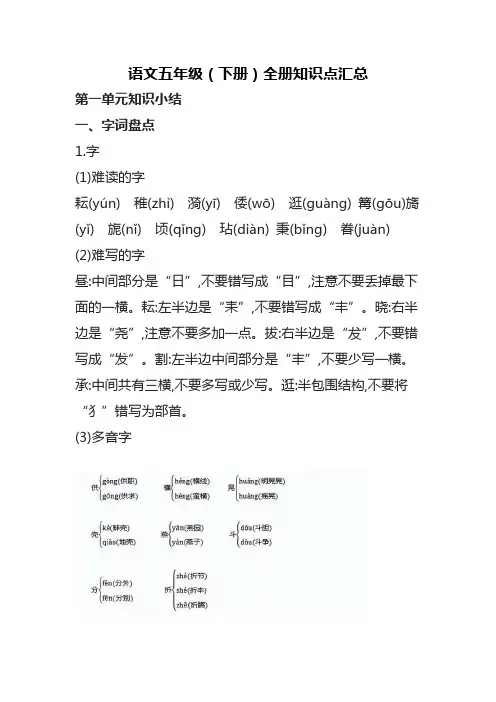 语文五年级(下册)全册知识点汇总