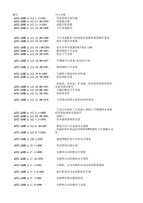 ASME标准目录(中英文对照)共1835条