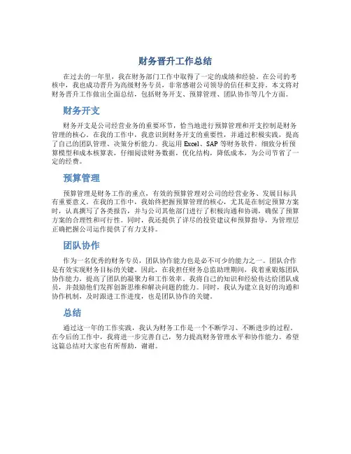 财务晋升工作总结