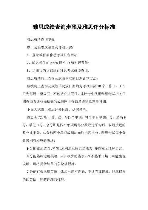 雅思成绩查询步骤及雅思评分标准