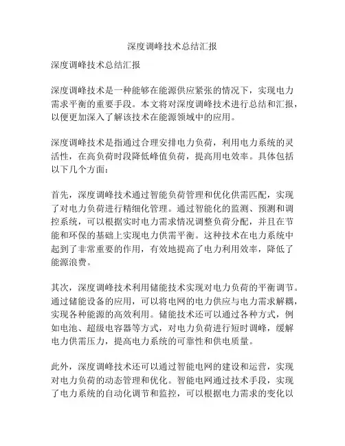 深度调峰技术总结汇报