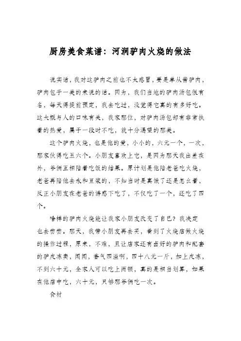 厨房美食菜谱：河涧驴肉火烧的做法