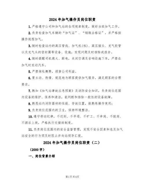 2024年加气操作员岗位职责(二篇)