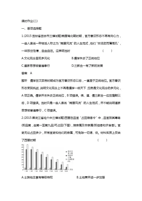 河北省衡2018届高三历史复习作业2专题一 农业文明时期的中国和世界 含答案