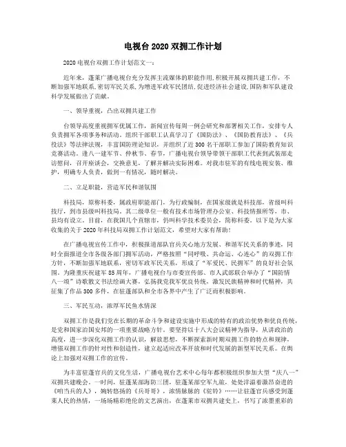 电视台2020双拥工作计划
