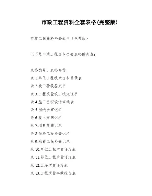 市政工程资料全套表格(完整版)