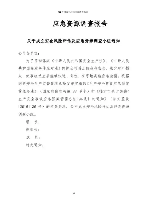 XX有限公司应急资源调查报告