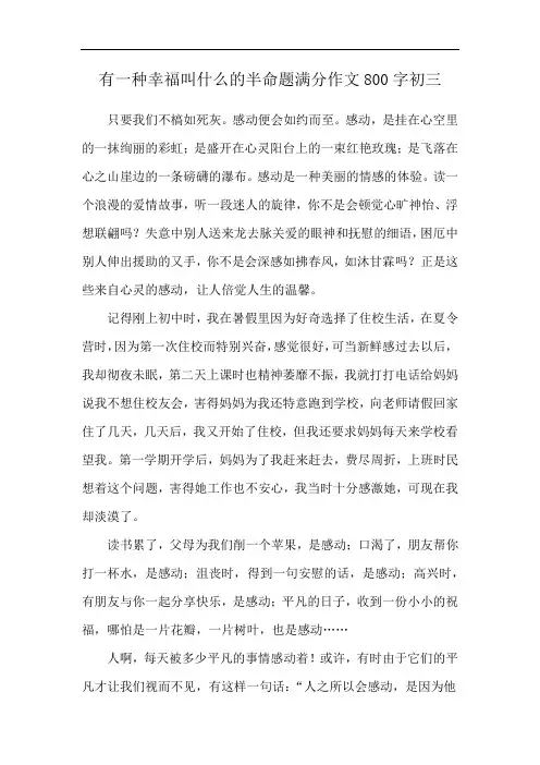 有一种幸福叫什么的半命题满分作文800字初三