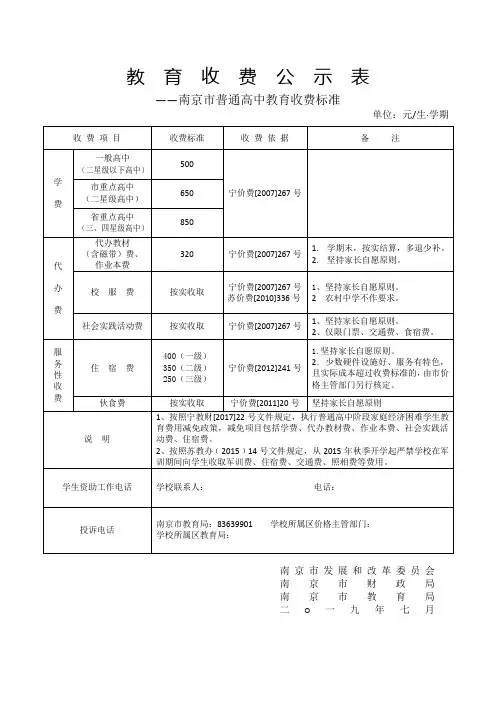 教育收费公示表 .doc
