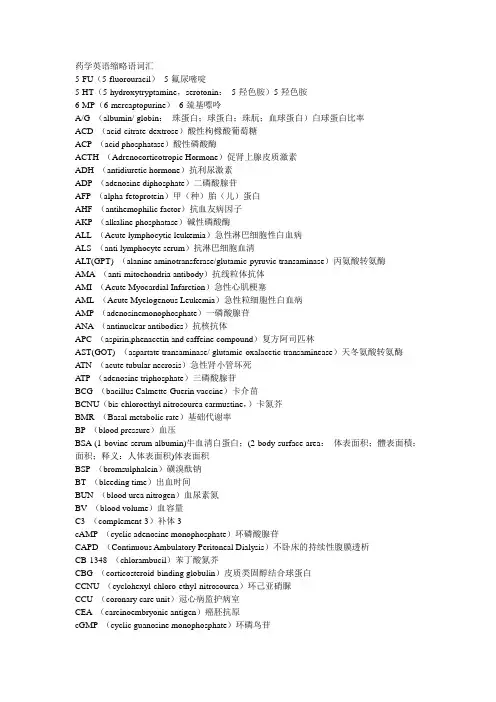 药学英语缩略语词汇