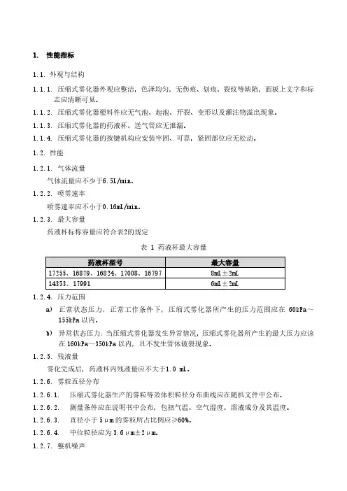 压缩式雾化器产品技术要求全康医疗