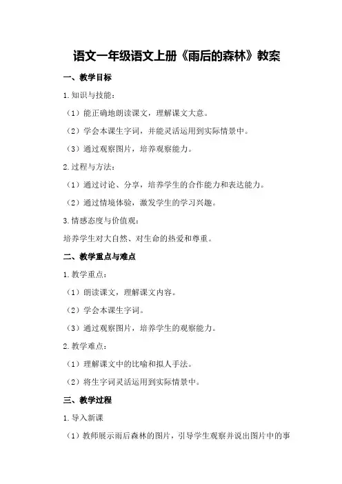 语文一年级语文上册《雨后的森林》教案