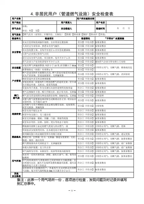 燃气安全检查表常用表