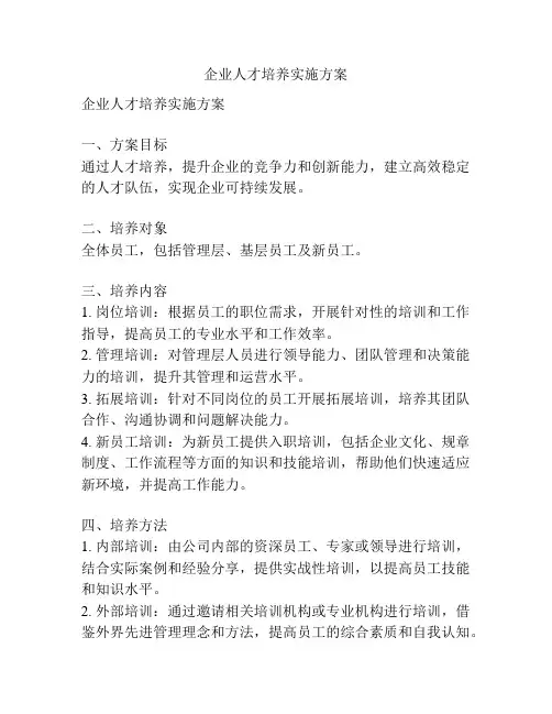 企业人才培养实施方案