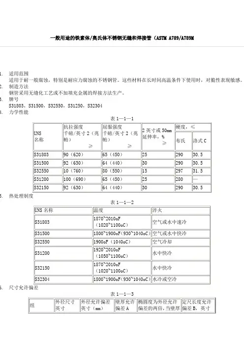一般用途的铁素体奥氏体不锈钢无缝和焊接管