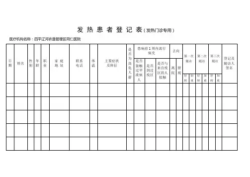 发 热 患 者 登 记 表(发热门诊专用)
