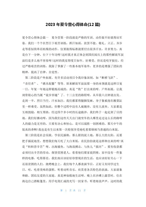 2023年夏令营心得体会(12篇)