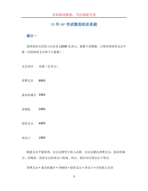15年AP考试微观经济真题